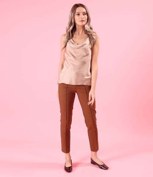 Pantaloni din bumbac elastic cu banda elastica decorativa