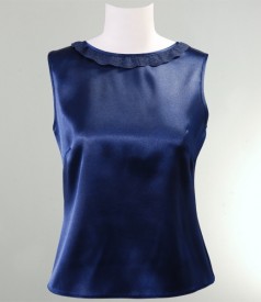 Bluza satin bleumarin cu dantela