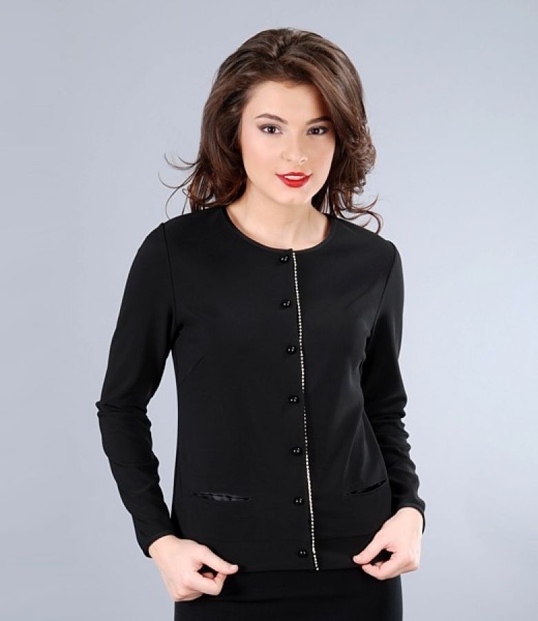 Bluza din jerse elastic negru cu aplicatie