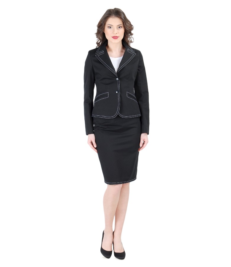 Costum office dama din bumbac elastic cu tighele