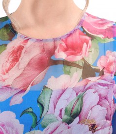 Rochie lunga din voal fin imprimat digital cu motive florale supradimensionate