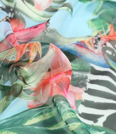 Rochie midi cu volan din voal fin imprimat cu motive florale