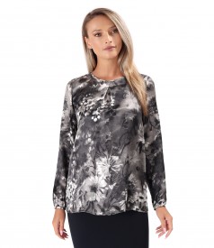 Bluza eleganta din satin de viscoza imprimat cu motive florale