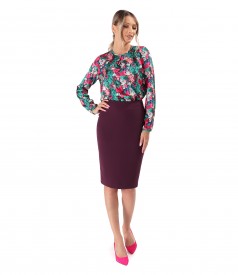 Bluza lejera din satin imprimat cu motive florale si fusta creion