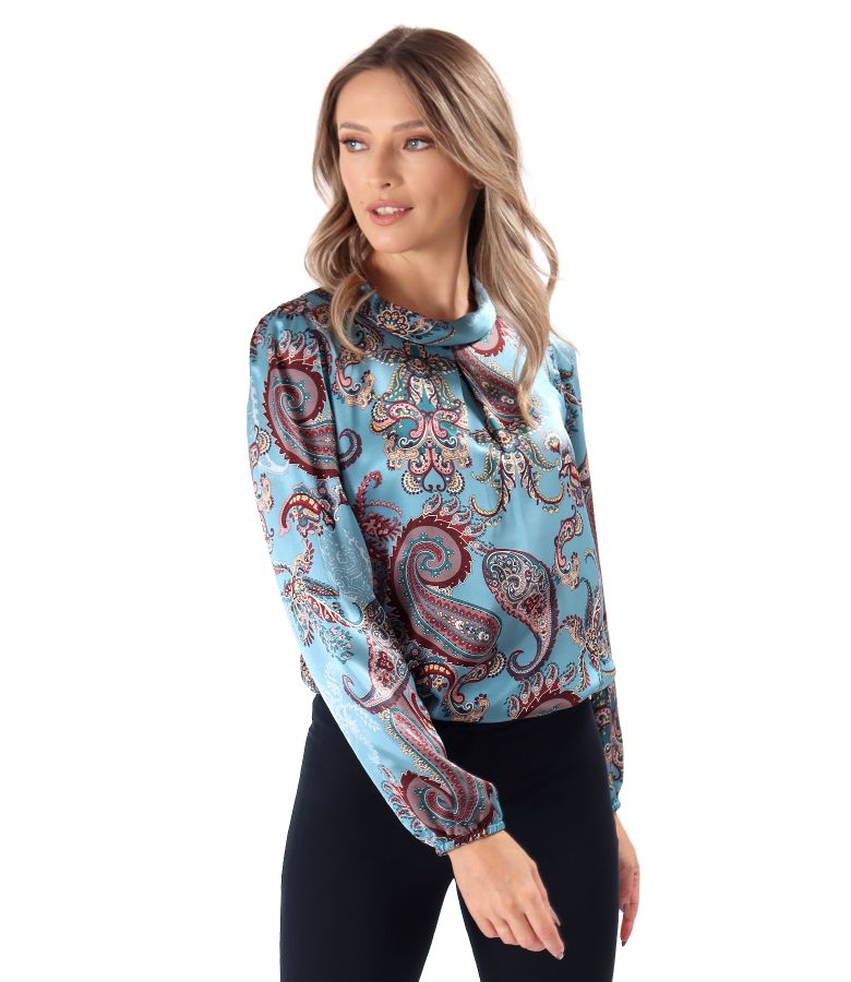 Bluza din matase naturala imprimata digital cu motive paisley