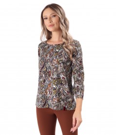 Bluza din jerse elastic gros imprimat cu motive paisley