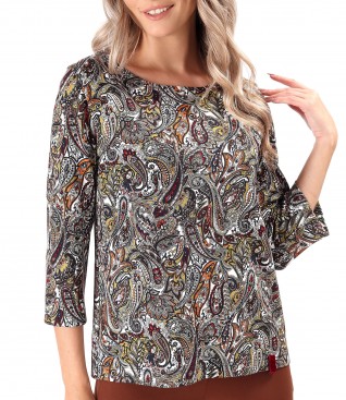 Bluza din jerse elastic gros imprimat cu motive paisley