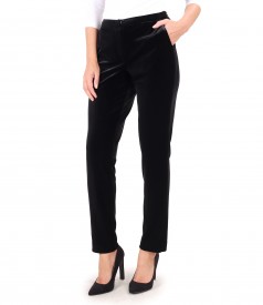 Pantaloni din catifea elastica neagra cu banda elastica in talie