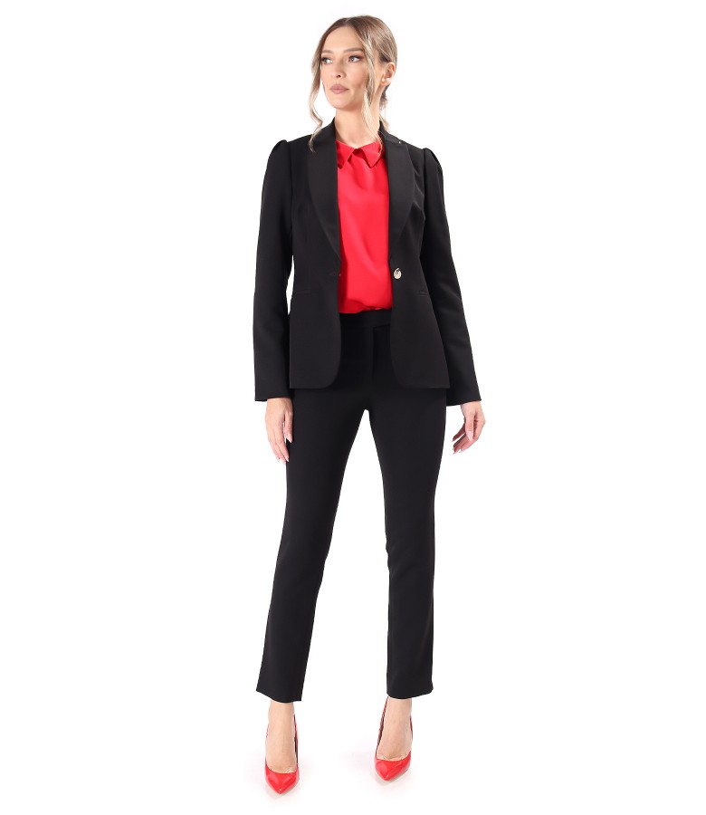 Costum dama office cu pantaloni pana, sacou si bluza din satin de viscoza