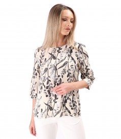 Bluza eleganta din viscoza cu motive florale si fir de effect