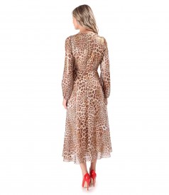 Rochie midi din voal cu animal print si fir de lurex